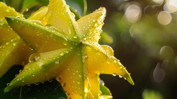 Fresh Starfruit with Dew Drops. photo