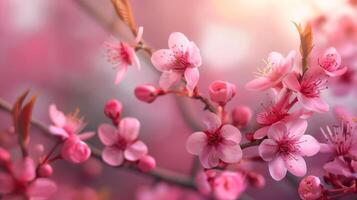 Beautiful sakura branches close-up. Spring flowering cherry trees, sakura, background with spring flowers photo