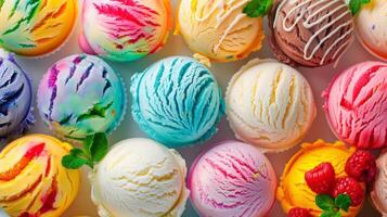 Lots of delicious colorful ice cream. photo