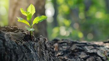 Young tree emerging from old tree, with copy space photo