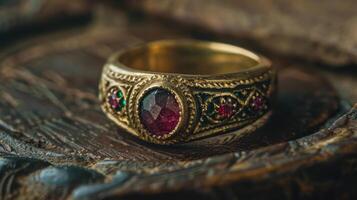 Antique Ring with Moss Rubin Stone photo