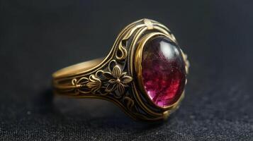 Antique Ring with Moss Rubin Stone photo