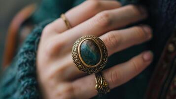 Antique Gold Ring with Moss Agate Stone photo