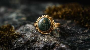 Antique Ring with Moss Stone photo