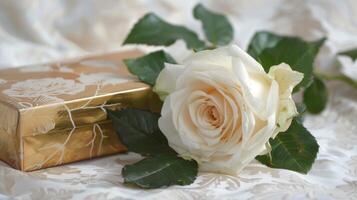 Celebrate Valentine s Day in style with a festive greeting card featuring a delicate white rose a charming bow photo