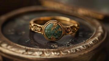 Antique Ring with Moss Stone photo