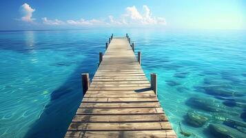 Wooden Pier Extending into Calm Blue Sea photo