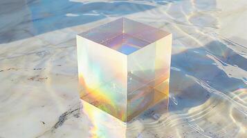 A small square of water that is covered by rainbow luster, in the style of made of wire photo