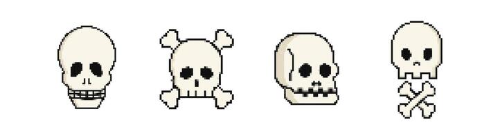 Pixel skulls with crossbones set vector