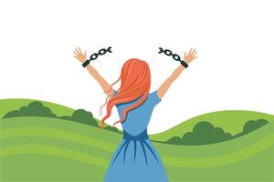 Woman with broken chains on her hands vector