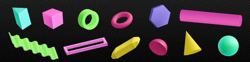 Geometric 3d colored shapes. Round and cubic elements vector