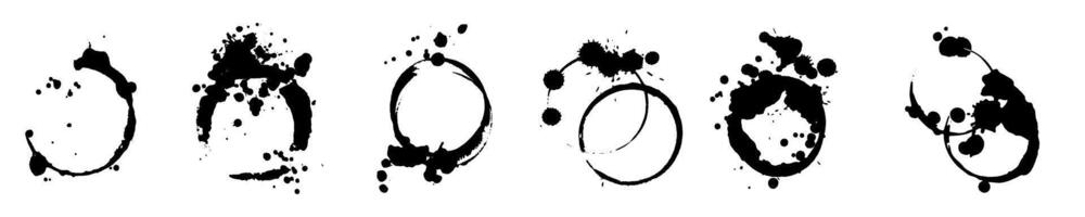 Ink circles with blots and rubs set vector