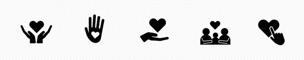 Help and donation icons. Hands with heart as symbol of care vector