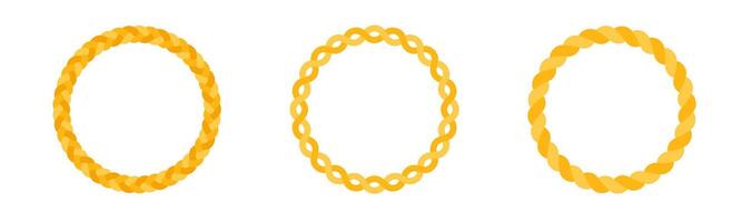 Braid circle golden frame. Round braided ring. Twisted rope vector