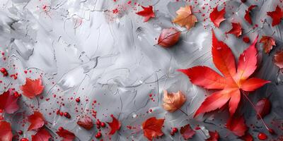 obra de arte exhibiendo rojo arce hojas en contra un blanco antecedentes foto