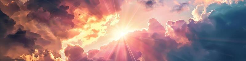 Vibrant Sunburst Peering Through Billowing Clouds photo