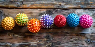 A row of colorful balls with different colors and sizes photo