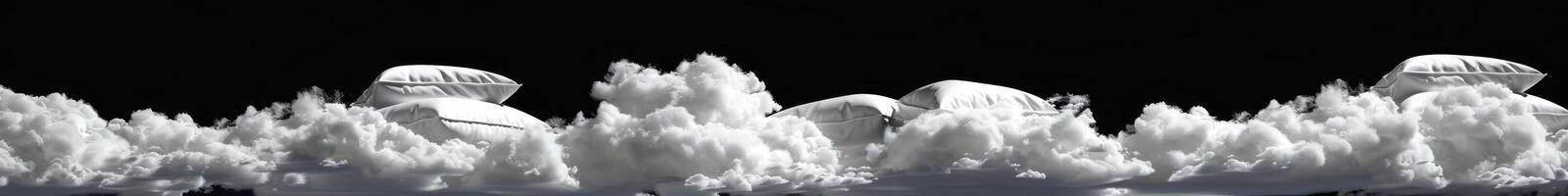 Surreal Landscape of Fluffy White Clouds Over Black Background photo