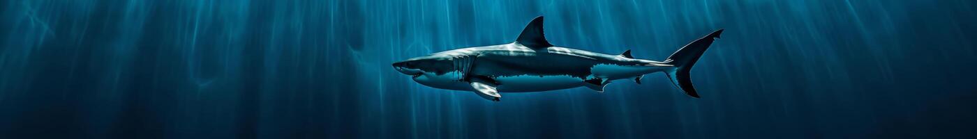 Lone Great White Shark Gliding Through the Deep Blue Ocean photo