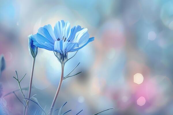 A blue flower is the main focus of the