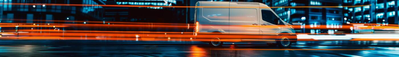 Futuristic Delivery Van Speeding with Neon Orange Streaks photo