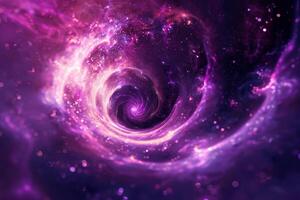 A purple spiral galaxy with a bright pink center photo
