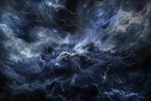 A painting of a stormy sky with lightning bolts photo