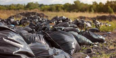 desmadejado vertedero sitio con pila de algo de negro basura pantalones foto