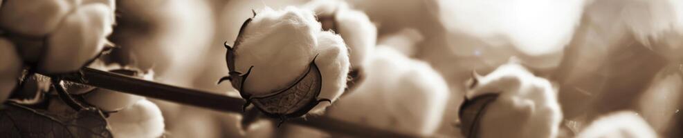 SepiaToned Rustic Scene with Fluffy Cotton Plants photo