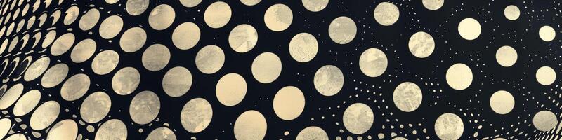 A close up of a black and gold patterned surface with many small circles photo