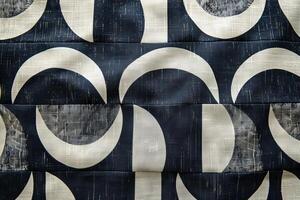 A black and white patterned fabric with white circles and a black background photo