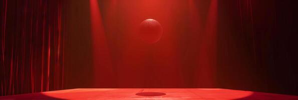 Minimalistic Red Stage with Smooth Glowing Sphere and Dramatic Lighting photo
