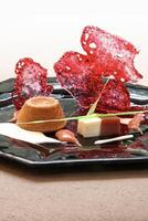 guava petit gateau with cream cheese on plate photo