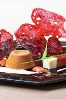 guava petit gateau with cream cheese on plate photo