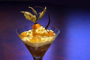 Physalis jalea con Formación de hielo crema y Fruta foto