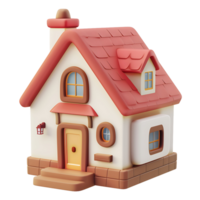 3d cartone animato bianca Casa con rosso tetto su trasparente sfondo png