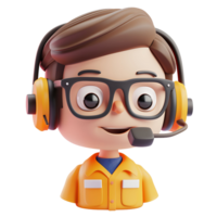 3d render do fofa masculino cliente serviço ícone com fones de ouvido e amarelo camisa png
