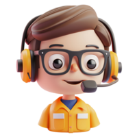 3d hacer de linda masculino cliente Servicio icono con auriculares y amarillo camisa png