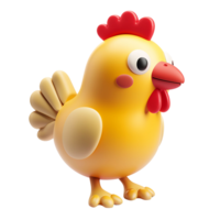 3d render of cute yellow hen on transparent background png