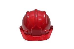 red plastic work helmet on white background photo