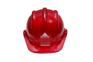 red plastic work helmet on white background photo