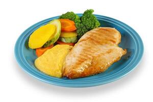 grilled chicken with vegetables and cassava puree photo