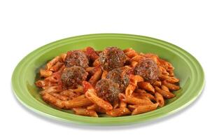 penne with meatballs in tomato sauce photo