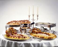 table set up with candles and cutlery for Christmas dinner photo