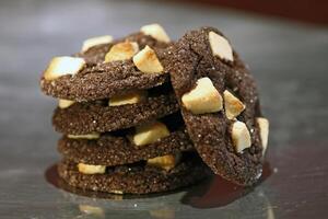 chocolate cookies with chestnut pieces photo