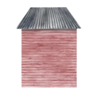 The empty facade of a wooden house without windows and doors in a vintage style. A house with a slate roof. The watercolor illustration is made by hand. Highlight it. A design element of games. png