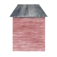 The empty facade of a wooden house without windows and doors in a vintage style. A house with a slate roof. The watercolor illustration is made by hand. Highlight it. A design element of games. png