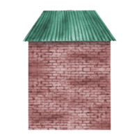 The empty facade of a brick house without windows and doors in a vintage style. A house with a slate roof. The watercolor illustration is made by hand. Highlight it. A design element. png