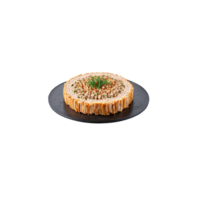 Chicken galantine with stuffing sliced suspended and spinning Food and culinary concept png