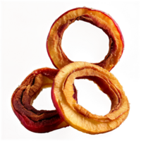 Dried apple rings deep red and slightly translucent with a sprinkle of cinnamon shot from png